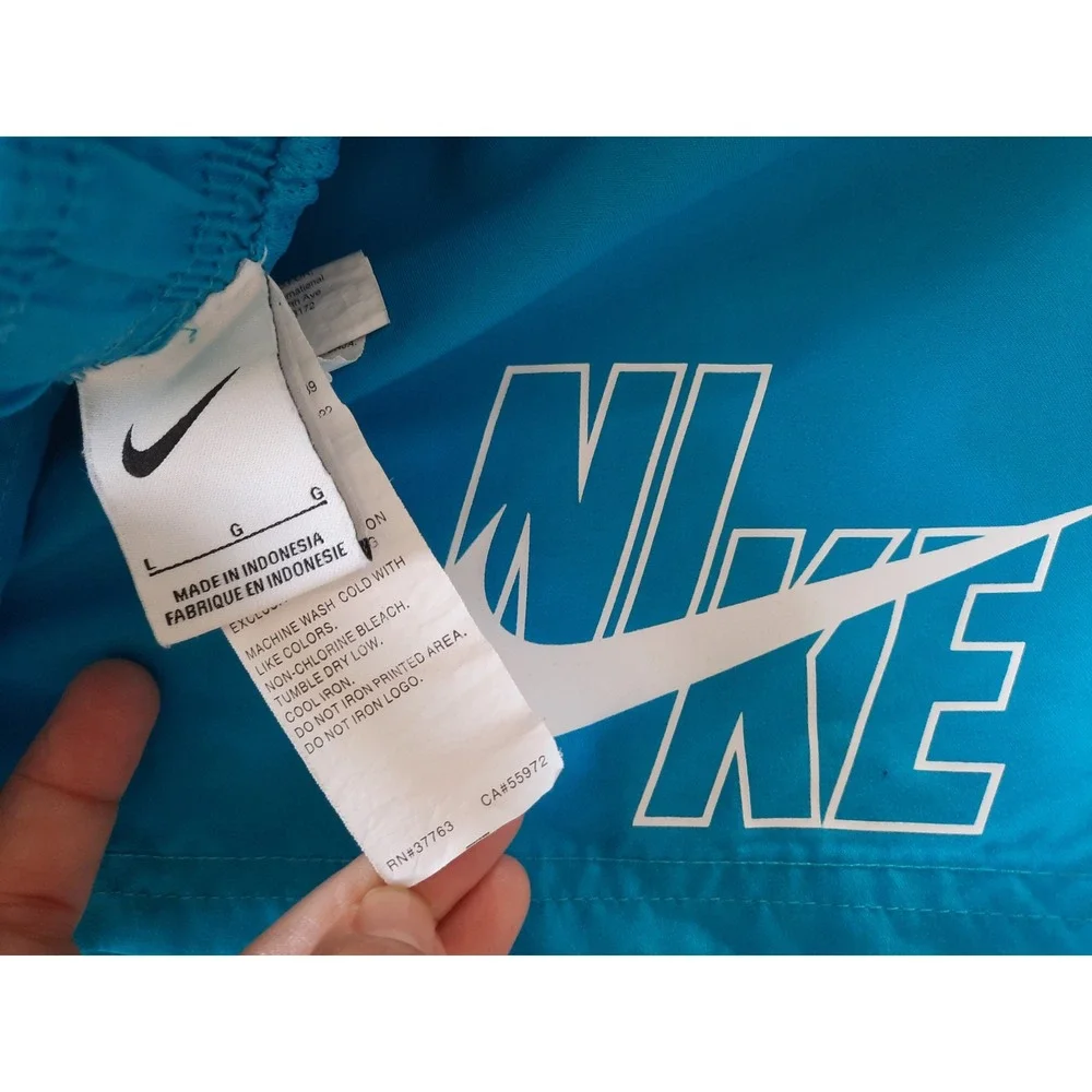 Nike Mens Swim Volley Drawstring stretch Shorts Teal Blue Logo NESSA565  Large